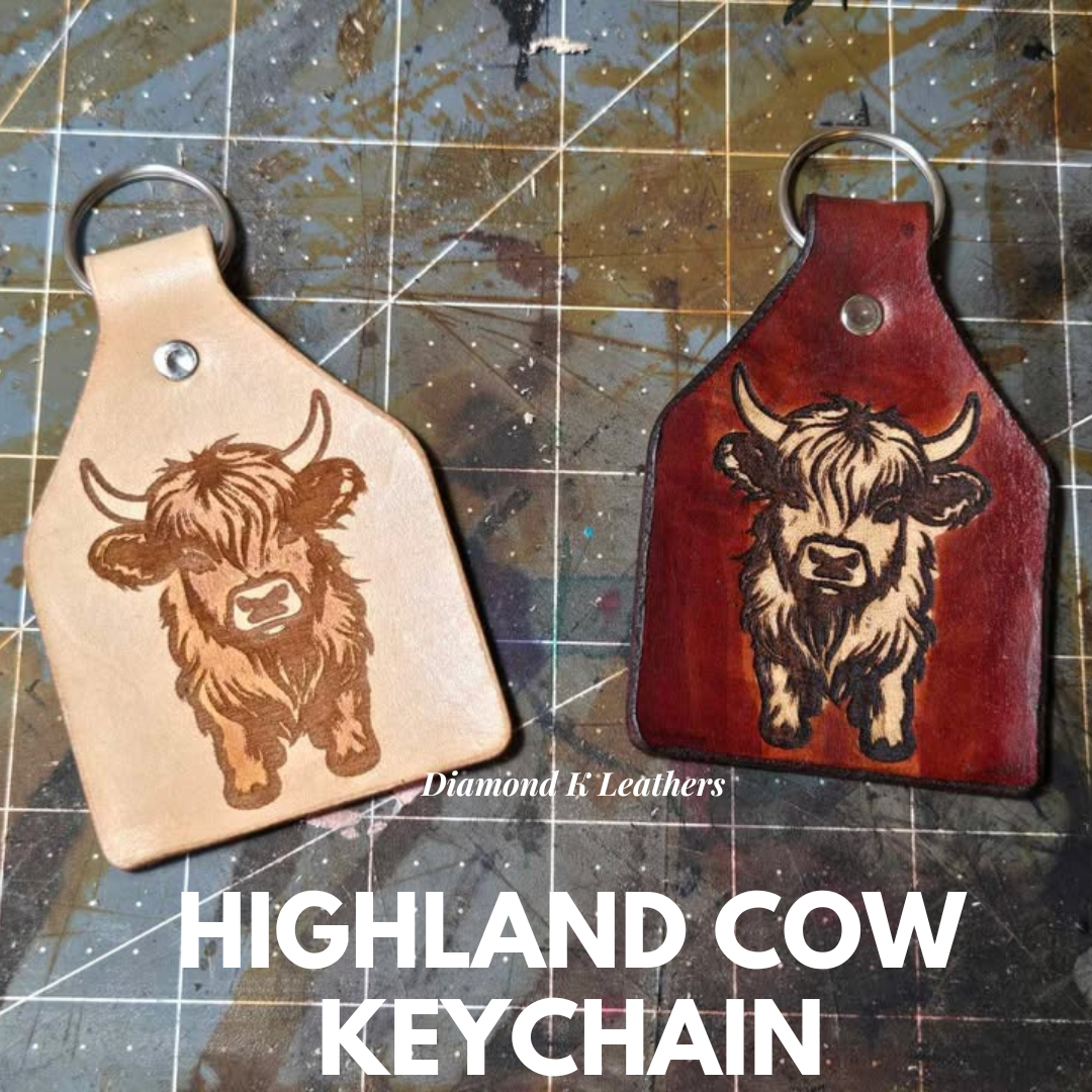 Custom Leather Keychain Highland Cow from Diamond K Leathers