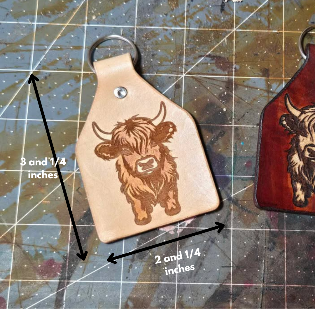 Custom Leather Keychain - Highland Cow from Diamond K Leathers
