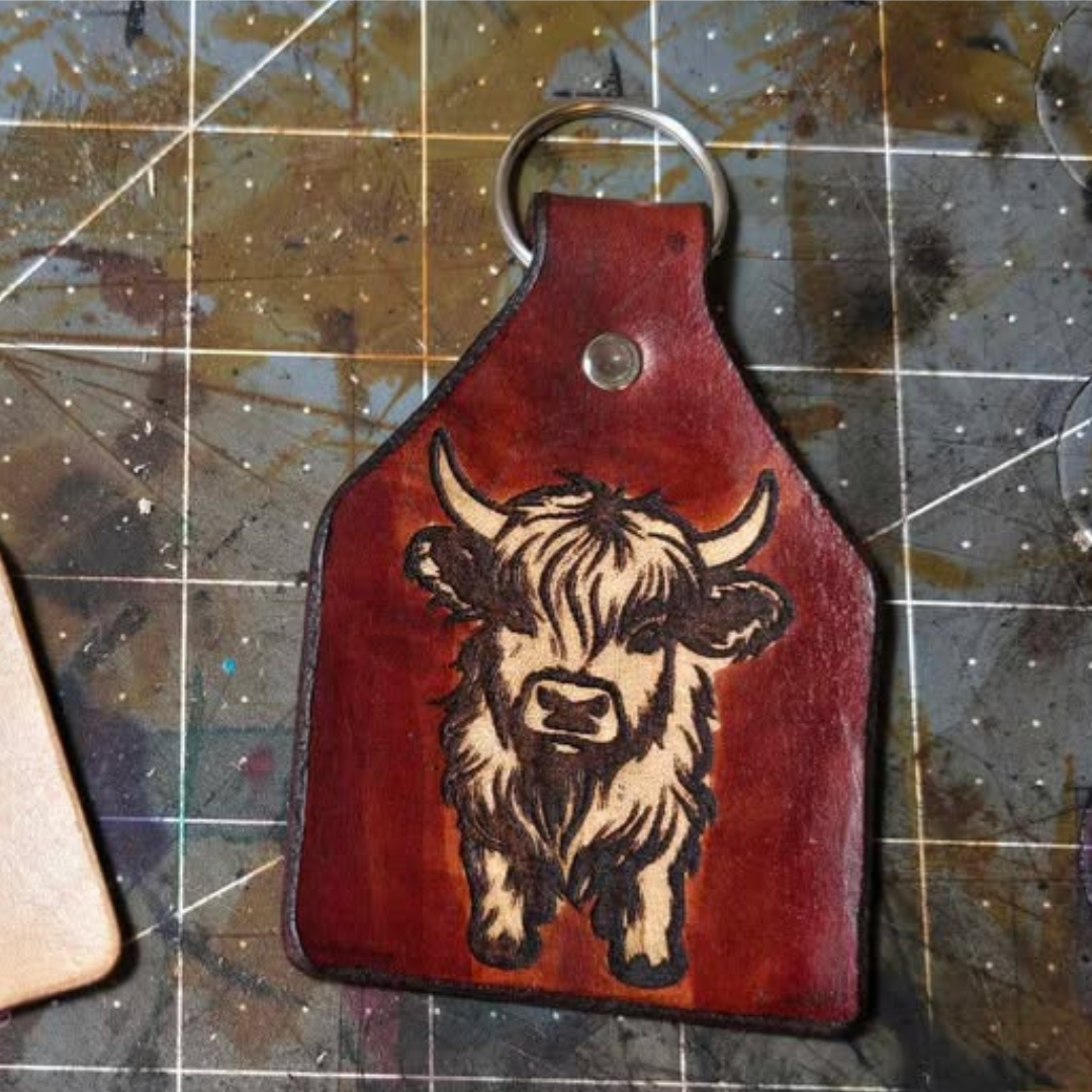 Custom Leather Keychain - Highland Cow from Diamond K Leathers