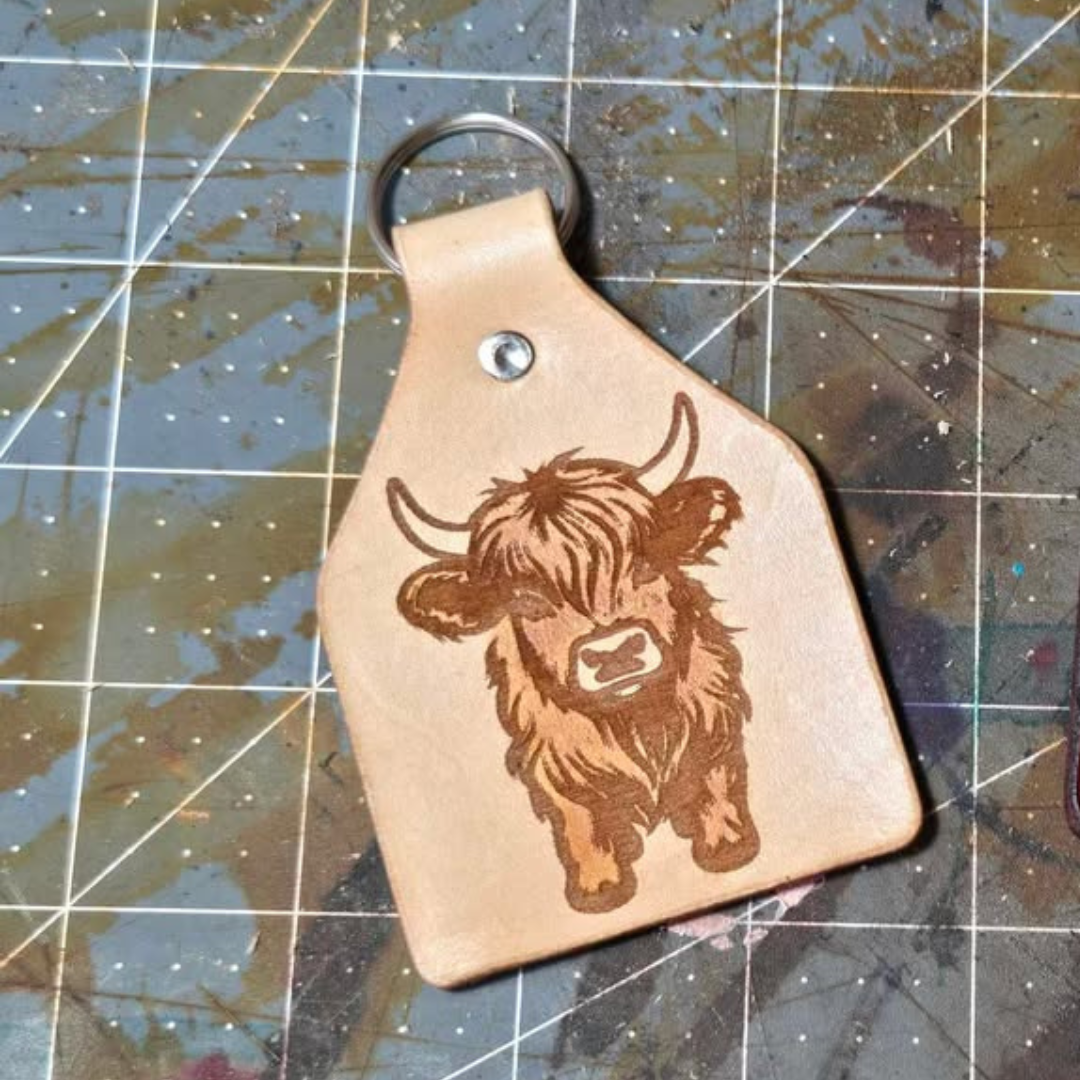 Custom Leather Keychain - Highland Cow from Diamond K Leathers