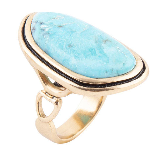 Blue Turquoise Golden Statement Ring Size 9