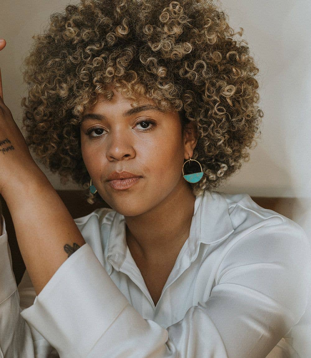 Reconstituted Stone Hoop Drop Earrings - Turquoise