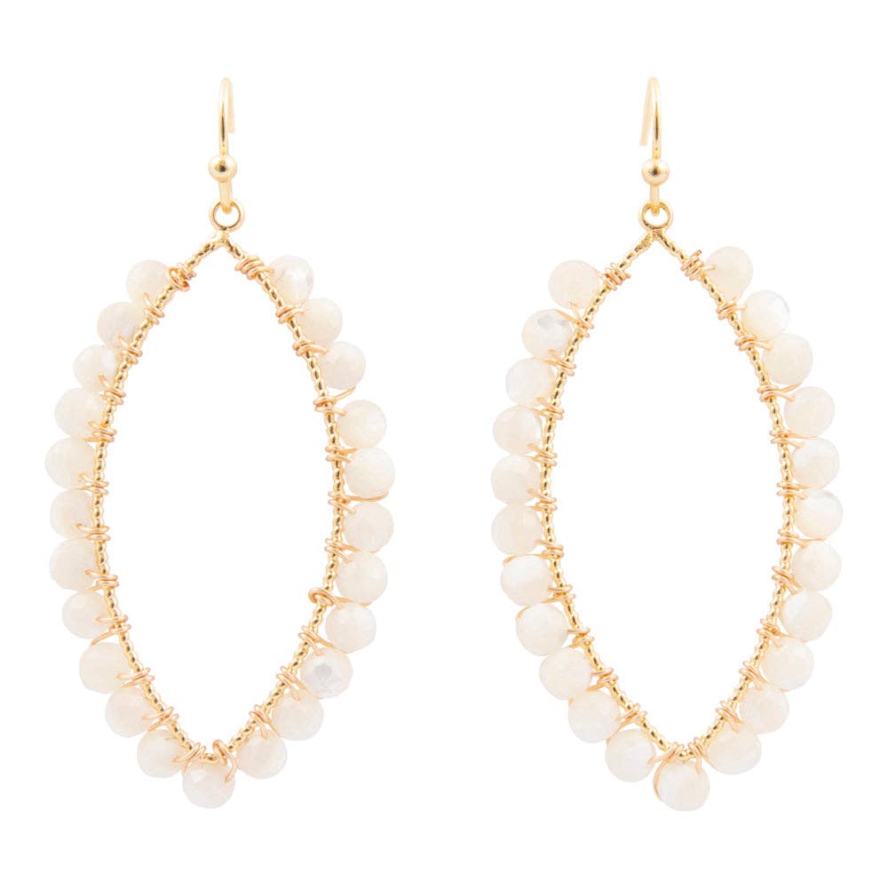 White Mother of Pearl Tear Drop Golden Loop Earrings
