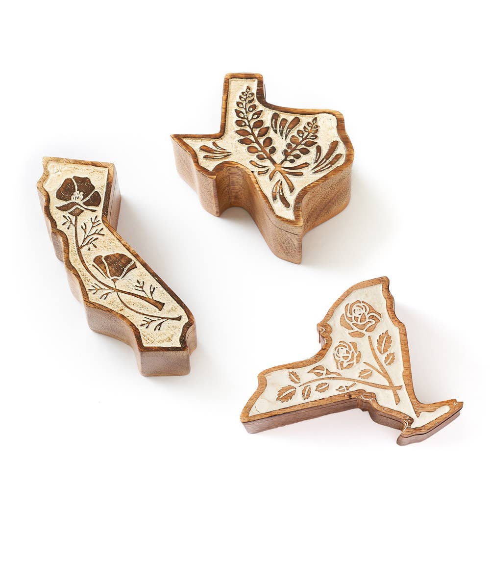 Texas Bluebonnet Keepsake Box - Hand Carved State Flower