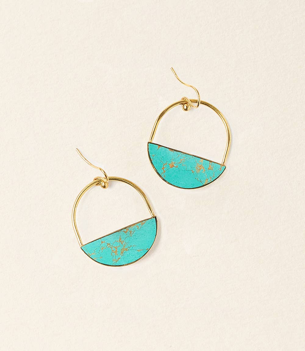 Reconstituted Stone Hoop Drop Earrings - Turquoise