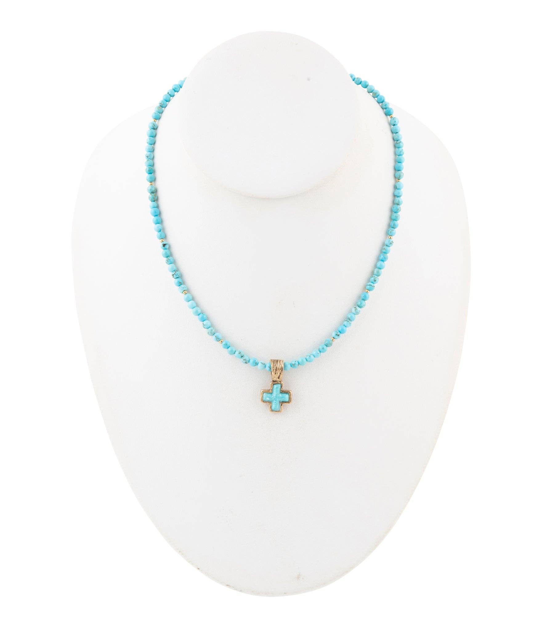 Blue Magnesite Cros Golden Pendant Necklace