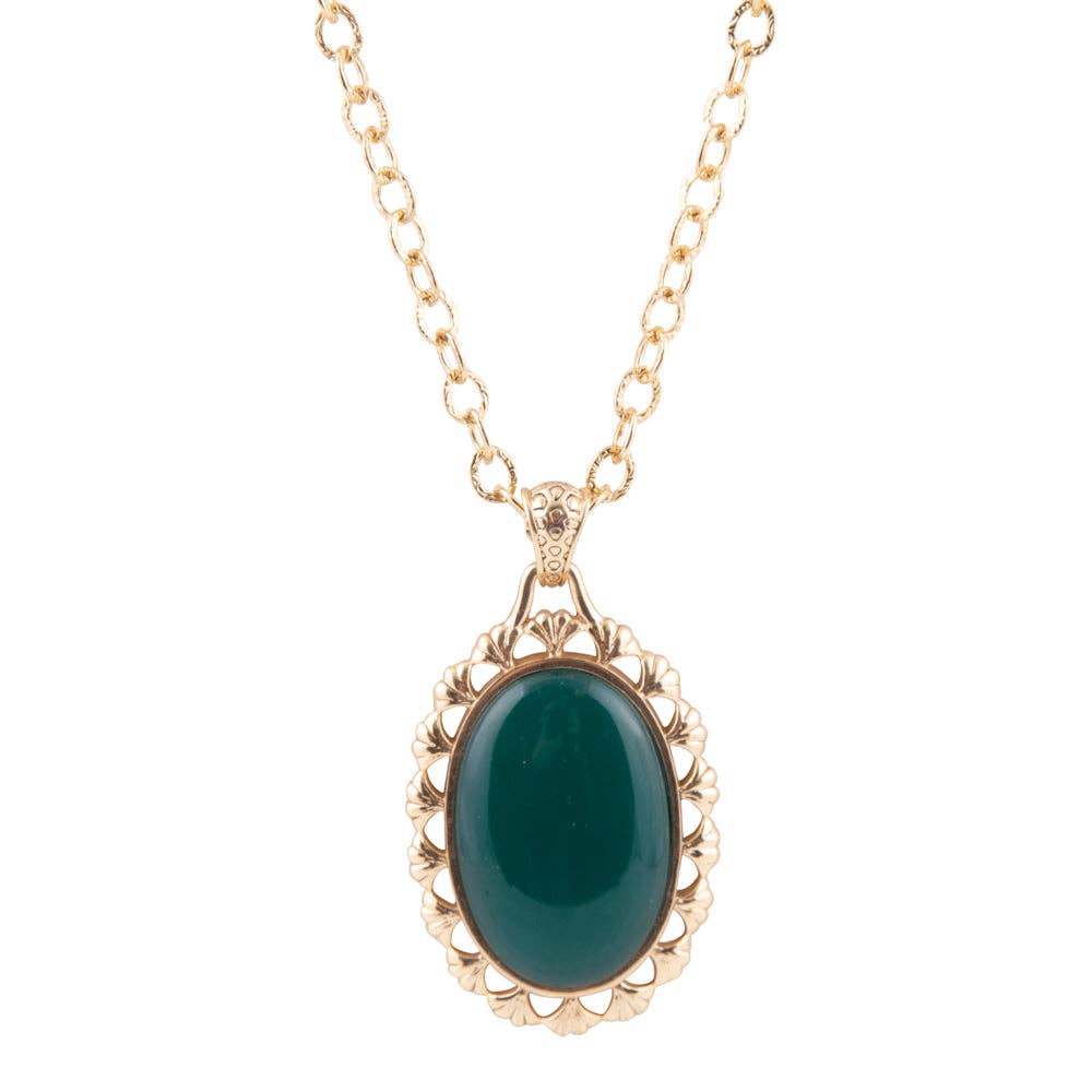 Prosperity Green Onyx Golden Pendant Necklace