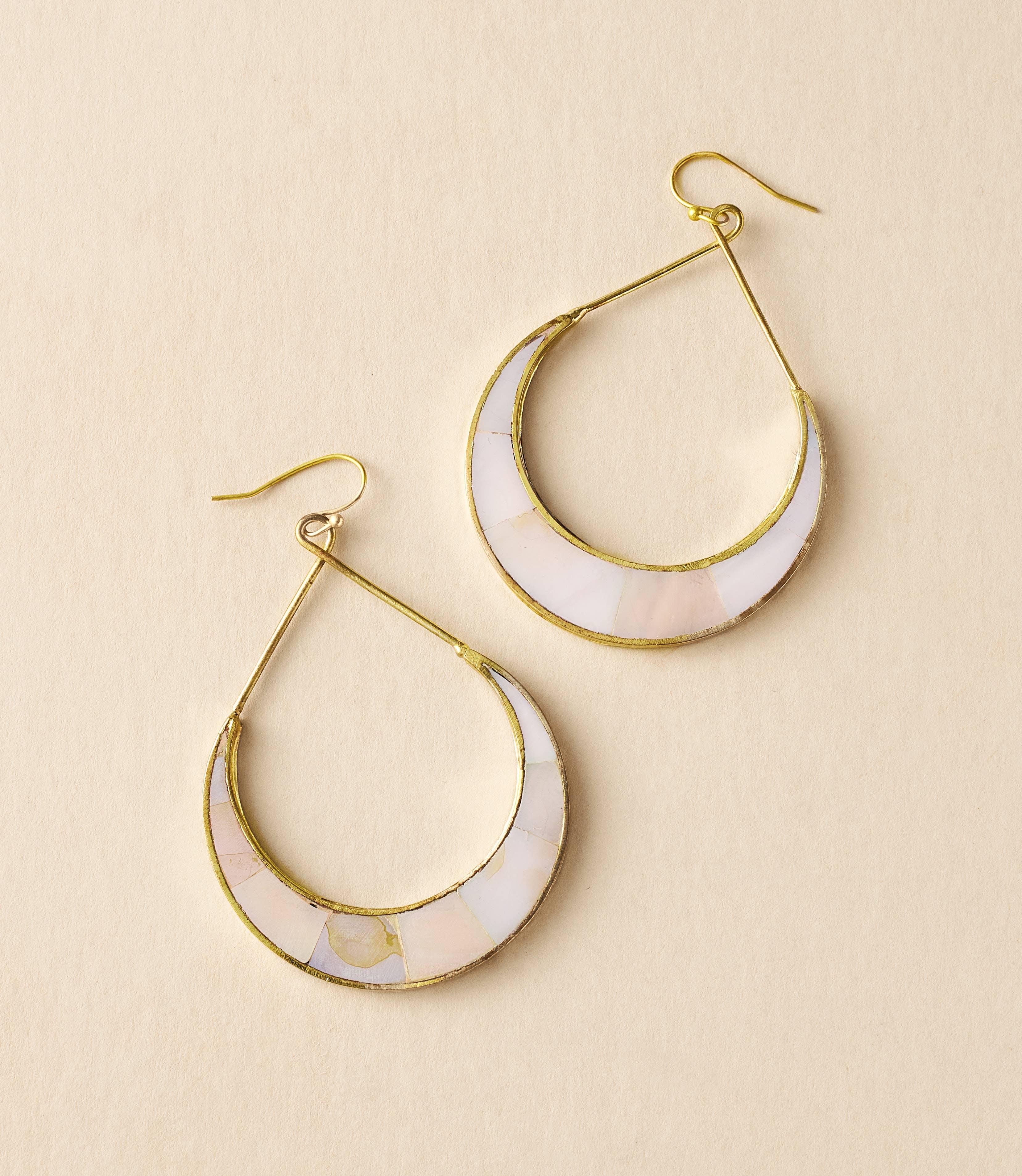Crescent Mother of Pearl Hoop Earrings
