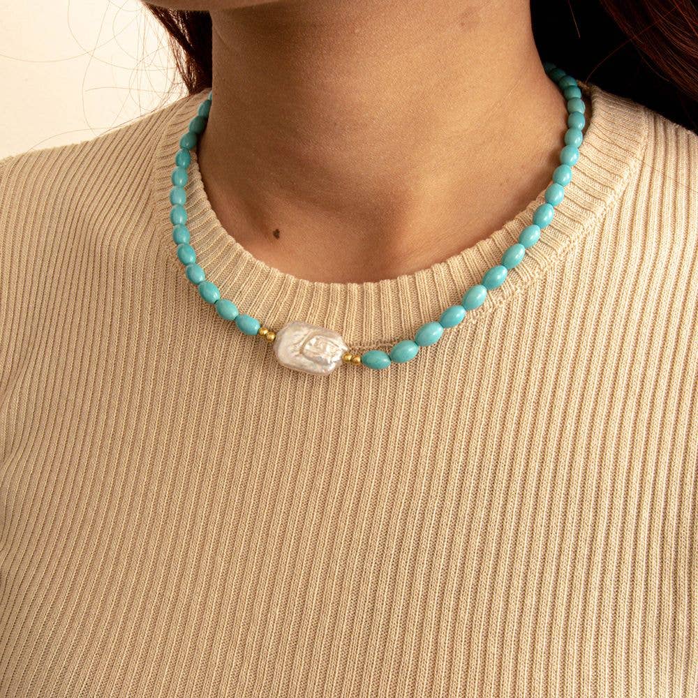 Blue Turquoise Cirrus Golden Necklace