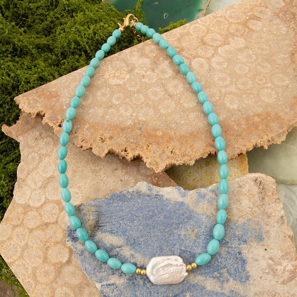 Blue Turquoise Cirrus Golden Necklace