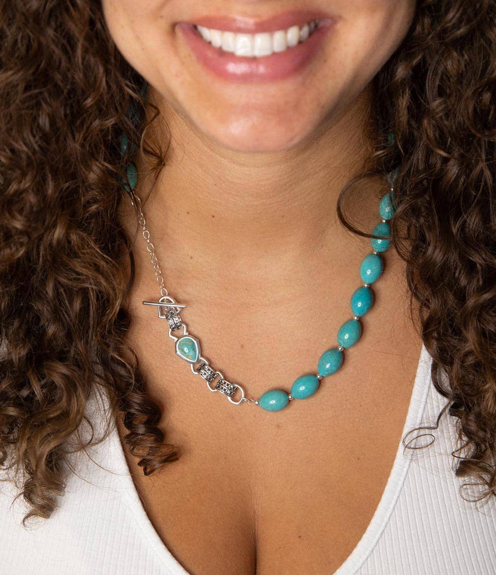 Linked Sterling Blue Turquoise Nugget Necklace