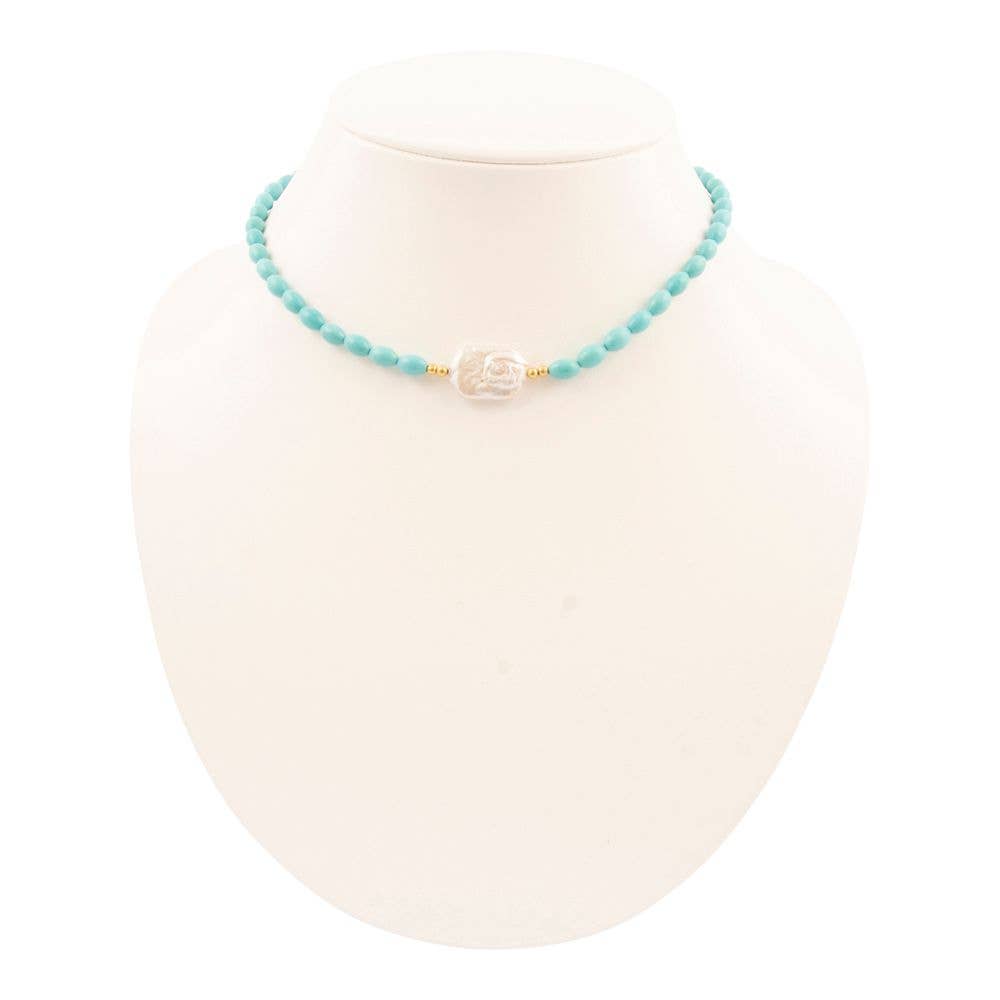Blue Turquoise Cirrus Golden Necklace
