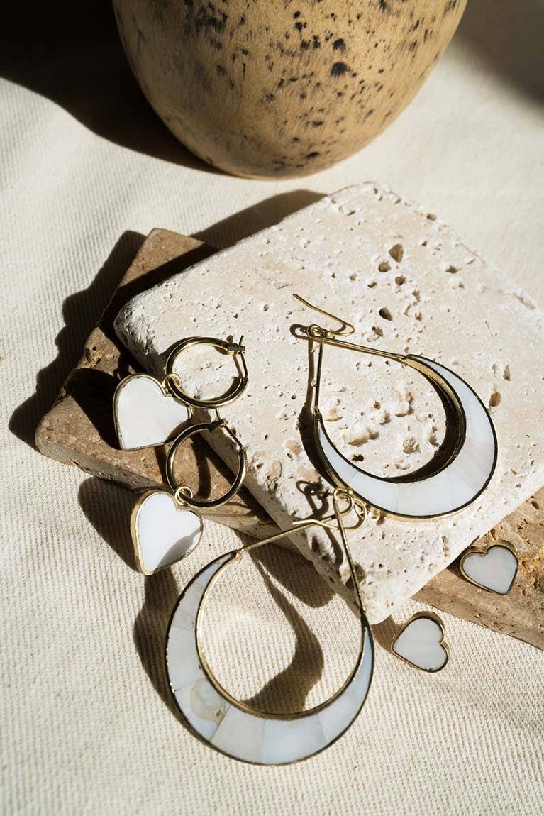 Crescent Mother of Pearl Hoop Earrings