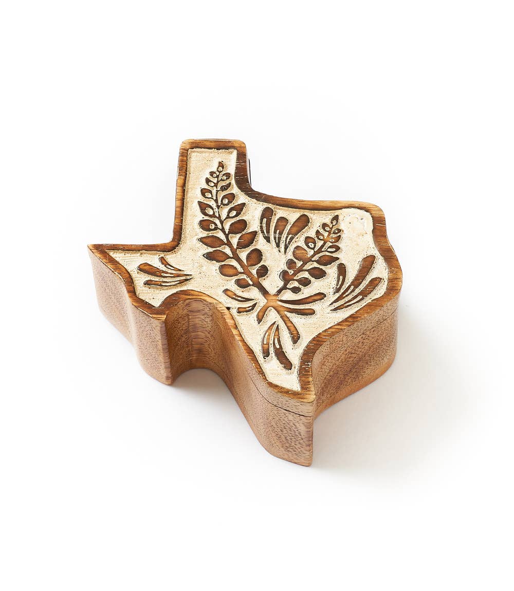 Texas Bluebonnet Keepsake Box - Hand Carved State Flower