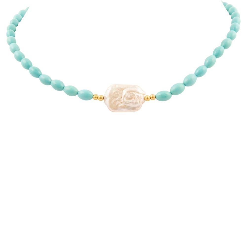 Blue Turquoise Cirrus Golden Necklace
