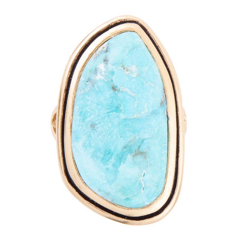 Blue Turquoise Golden Statement Ring Size 9