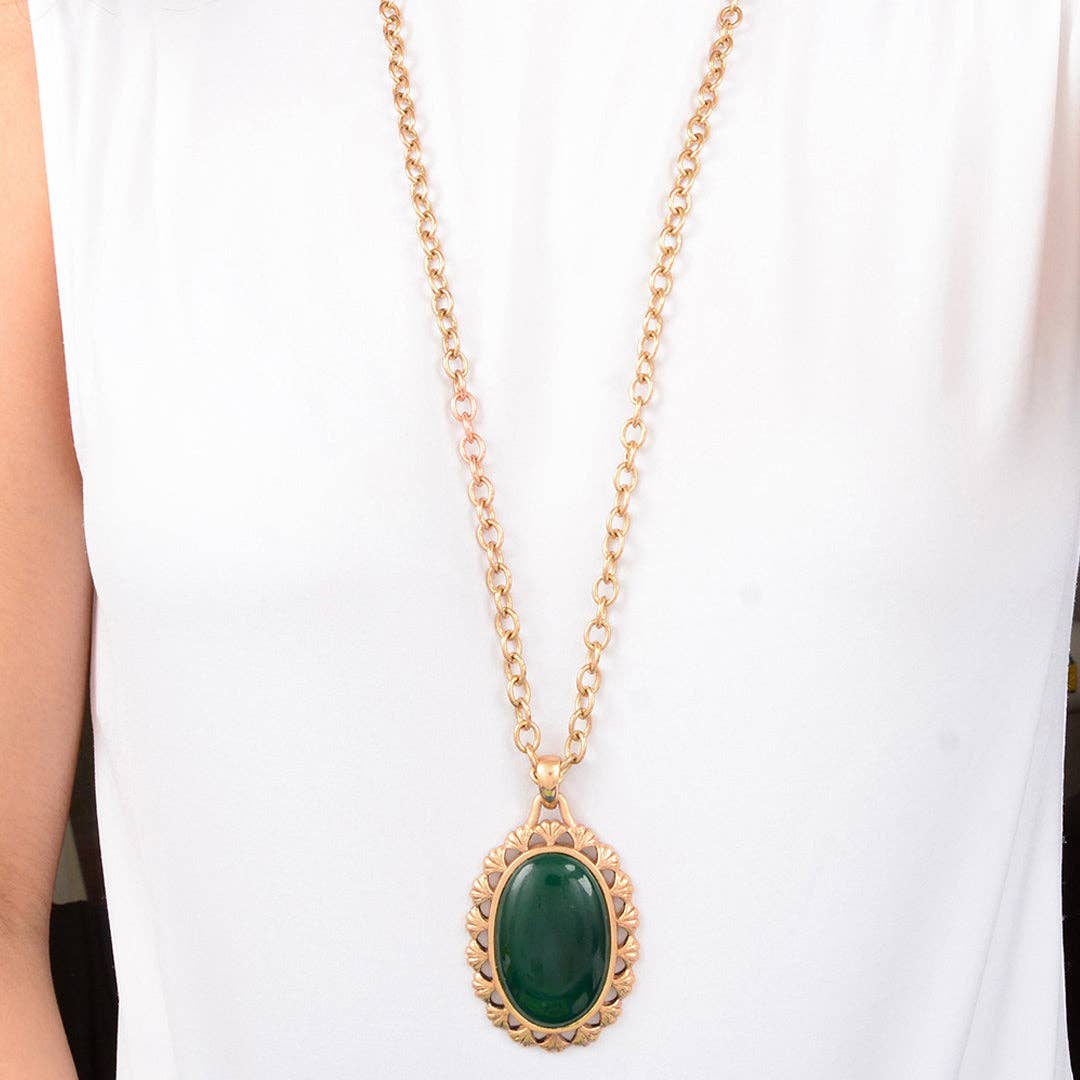 Prosperity Green Onyx Golden Pendant Necklace