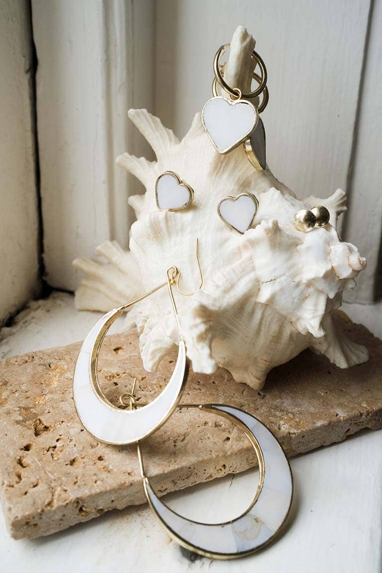 Crescent Mother of Pearl Hoop Earrings