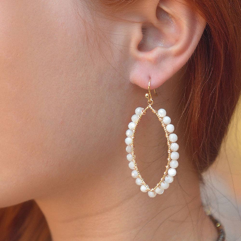 White Mother of Pearl Tear Drop Golden Loop Earrings