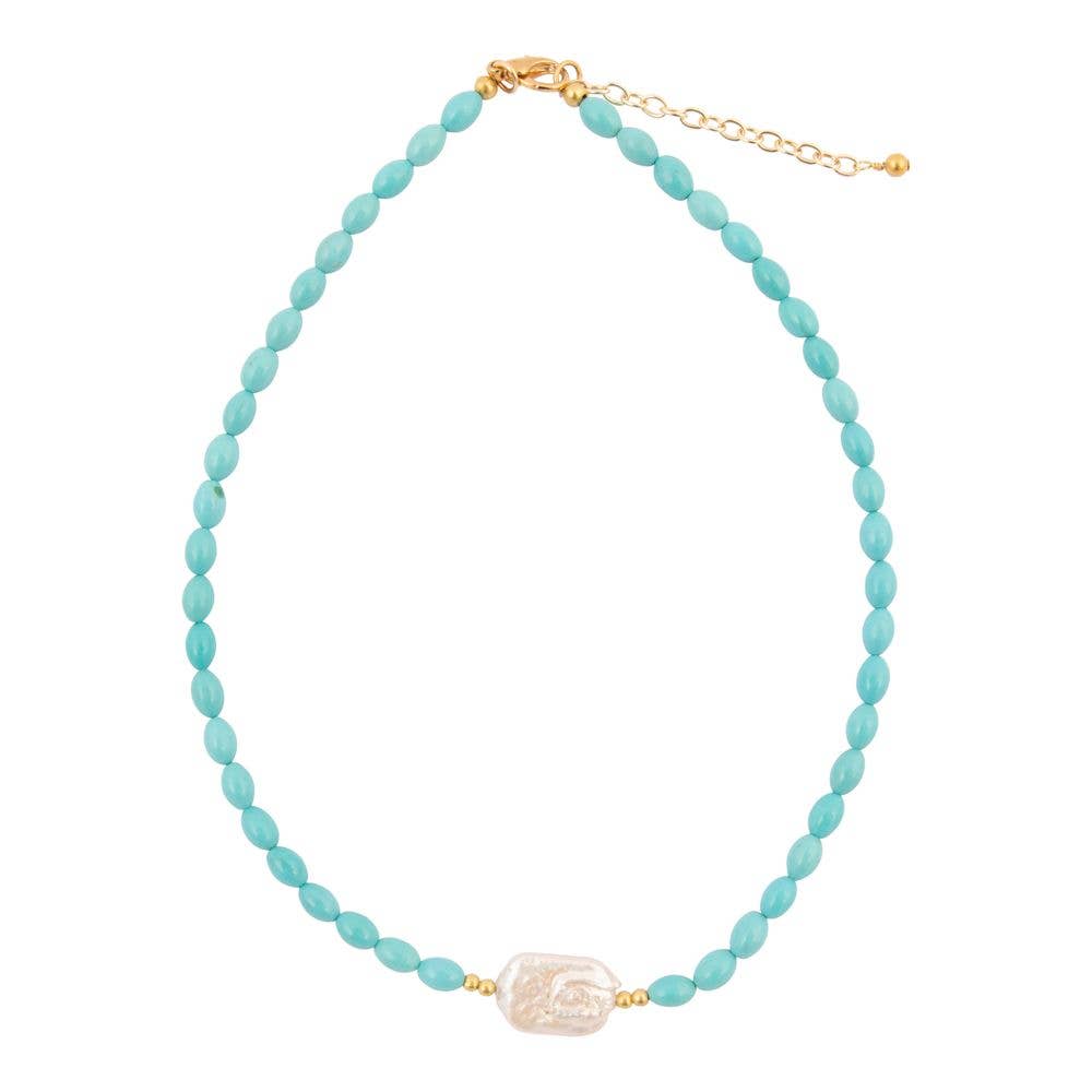Blue Turquoise Cirrus Golden Necklace