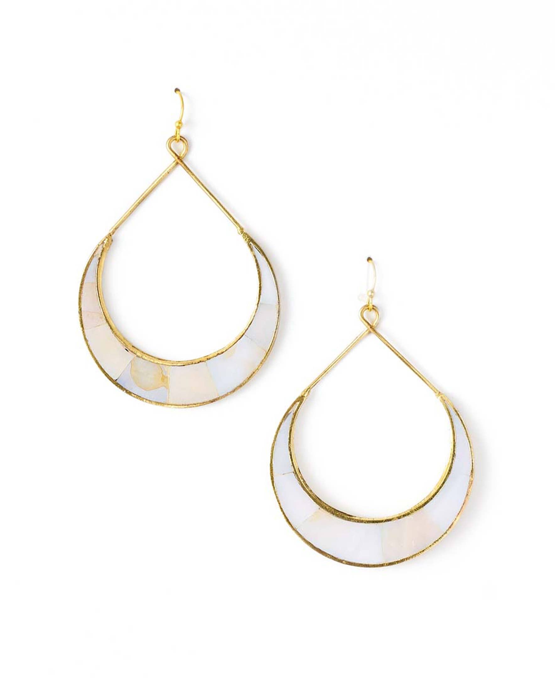 Crescent Mother of Pearl Hoop Earrings