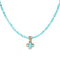 Blue Magnesite Cros Golden Pendant Necklace