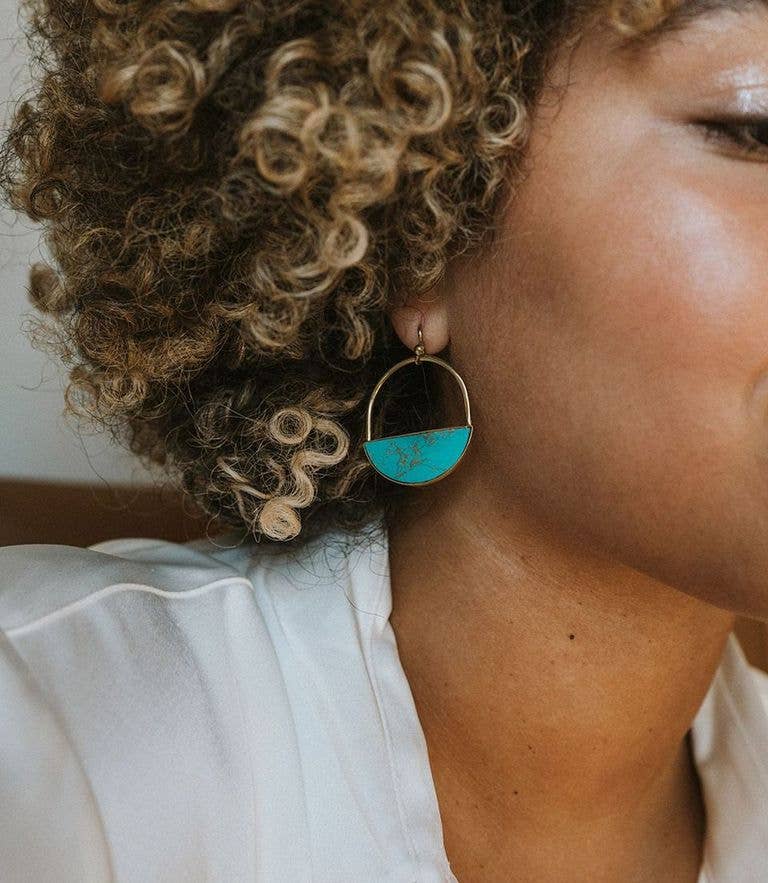 Reconstituted Stone Hoop Drop Earrings - Turquoise